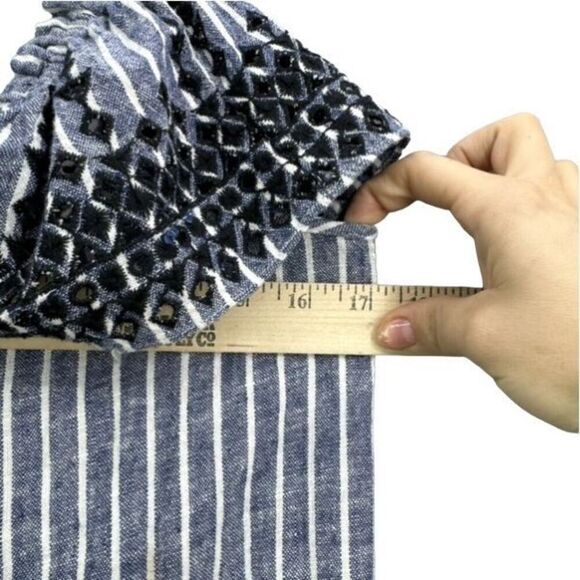 Parker Women Blue White Black Stripes Linen Blend Off the Shoulder Mini Dress XS - Picture 7 of 12